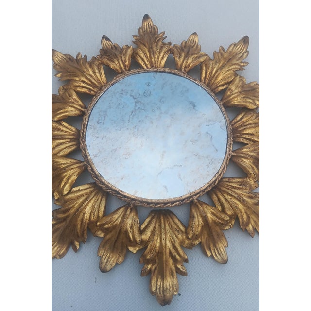 1960s Vintage Spanish Gilt Metal Sunburst Mirror, 1960s For Sale - Image 5 of 7