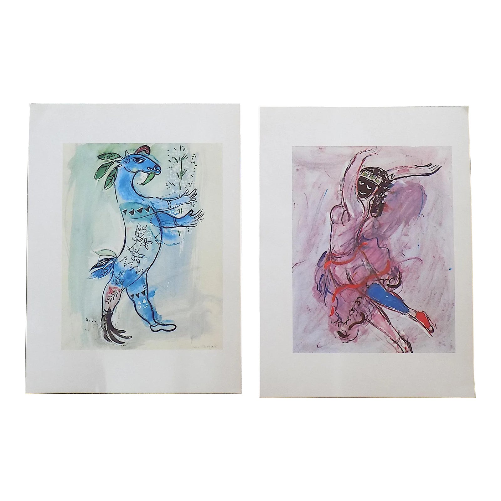 Vintage Mid 20th Century Abstract Marc Chagall Lithographs - a Pair ...