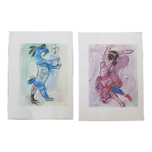 Vintage Mid 20th Century Abstract Marc Chagall Lithographs - a Pair