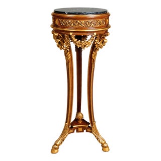 Italian Gilt Plant Stand With Black Marquina Marble Top For Sale