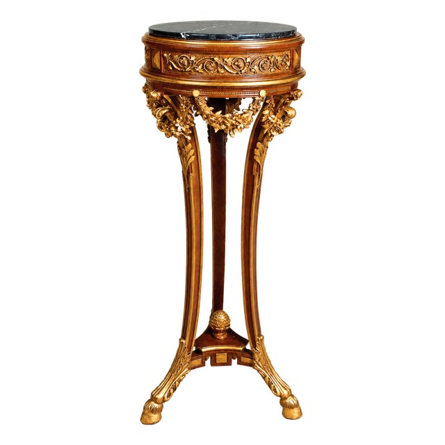 Italian Gilt Plant Stand With Black Marquina Marble Top For Sale