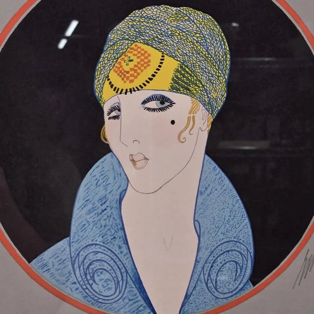 Erté 1970s Erté Signed Serigraph Pair – Yellow Turban Ap 60/60 & Rose Turban 264/300 Framed For Sale - Image 4 of 12