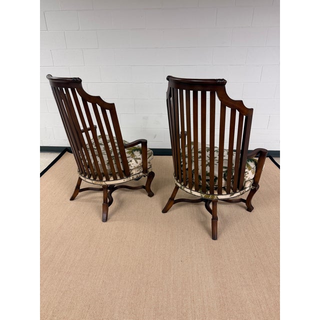 Baker Furniture Company 1980s Pair of Hand Carved High Back Slatted Chairs From Baker Furniture For Sale - Image 4 of 11