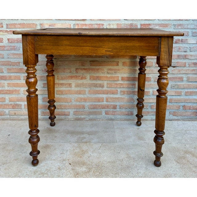 Rustic Antique Spanish Turned-Leg Wooden Work Table With Large Drawer For Sale - Image 3 of 10