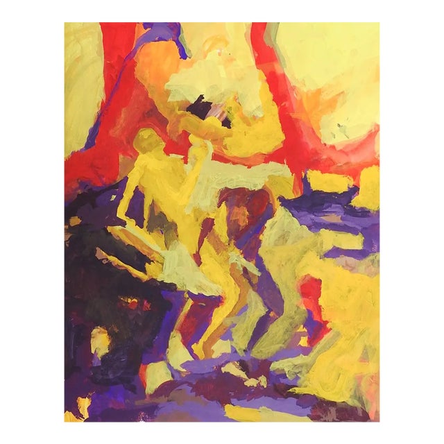Contemporary Abstract Expressionist Yellow Red Purple Painting For Sale