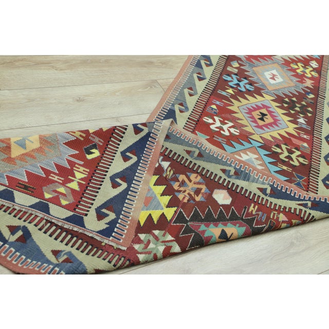 1970s 1970s Southwestern Style Hand Knotted Red Oushak Kilim Runner Rug 2.6 X 13.4 Ft For Sale - Image 5 of 8