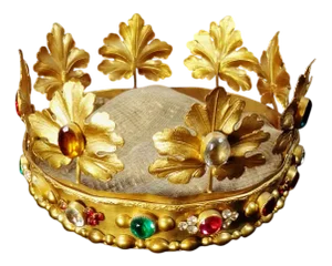 Large Crown of the Virgin in Gilded Brass and Colored Glass Cabochon, 19th Century