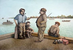 Conversation on the Pier Oil Painting