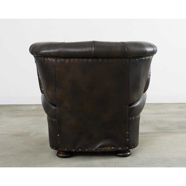 Ralph Lauren Style Cigar Leather Wingback Writers Chair For Sale - Image 12 of 12