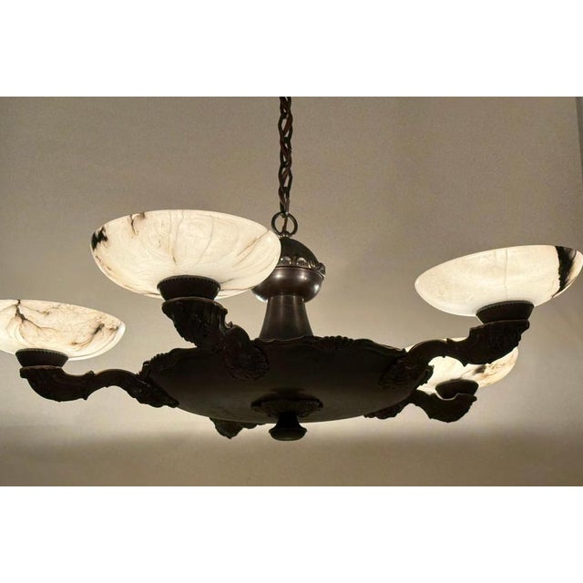 Art Deco Alabaster Chandelier with Floral Decorations, 1930s For Sale - Image 16 of 18