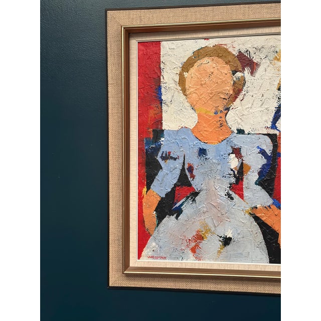 Mid-Century Modern Hans Osswald, Girl in Light Blue Dress, 1950s, Oil Painting on Canvas, Framed For Sale - Image 3 of 18