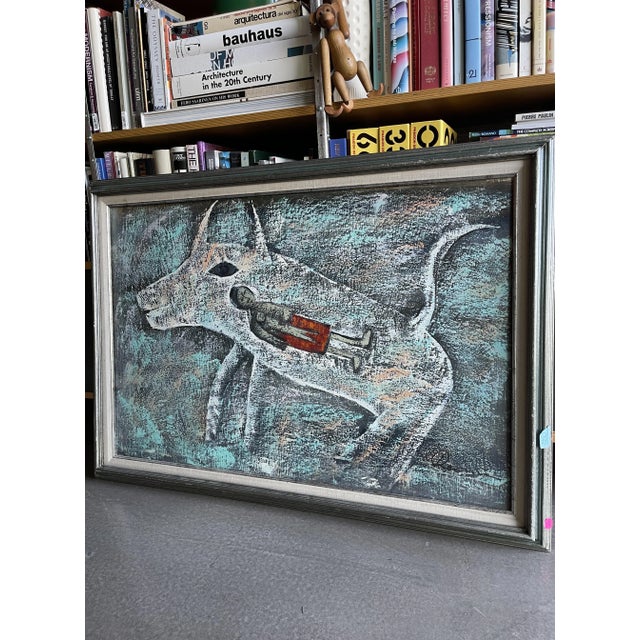 Mid-Century Modern Vintage Signed Roane Original Figural Painting Framed Canvas Abstract Expressionism For Sale - Image 3 of 10