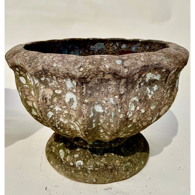 Pair Terracotta Garden Urns, Lobed Campana Form, Weathered Finish For Sale - Image 14 of 17