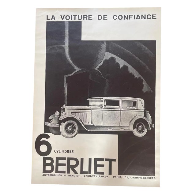 Vintage Black and White Poster by Berliet- Draeger, 1929 For Sale