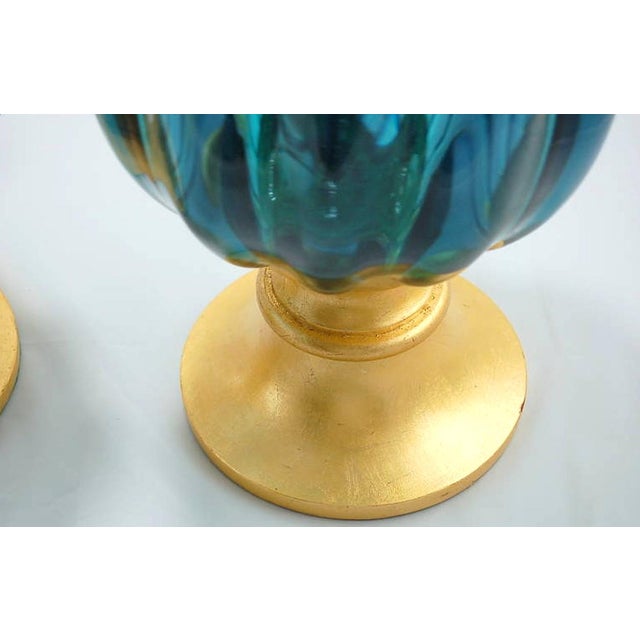 Mid-Century Modern Vintage Murano Glass Table Lamps in Peacock Blue, for Marbro - A Pair For Sale - Image 3 of 8
