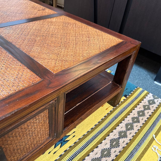 Chinese-Style Woven Rattan Four-Drawer Coffee Table, Vintage For Sale - Image 12 of 12