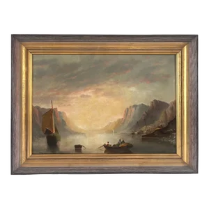 Antique Sunset Maritime Oil Painting