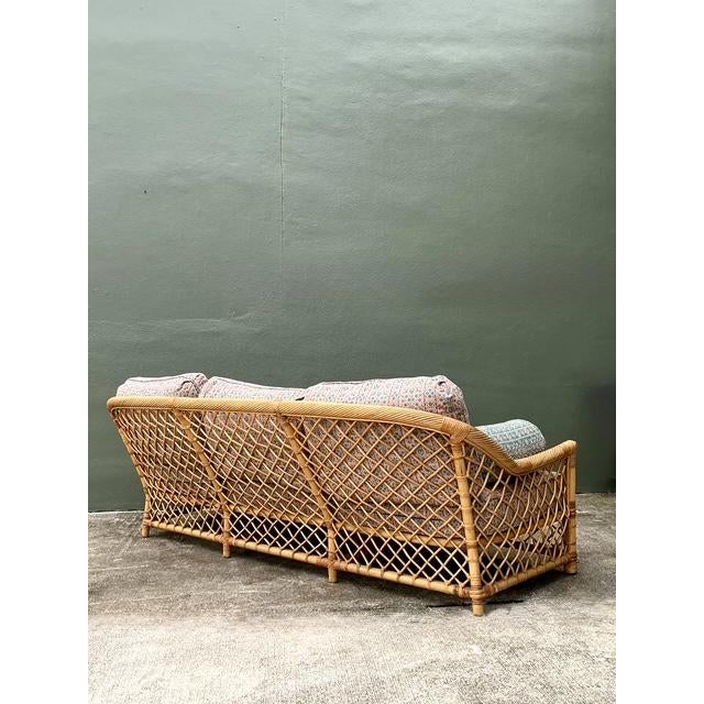 Late 20th Century Vintage McGuire Trellis Sofa in Sister Parrish Upholstery For Sale - Image 5 of 12