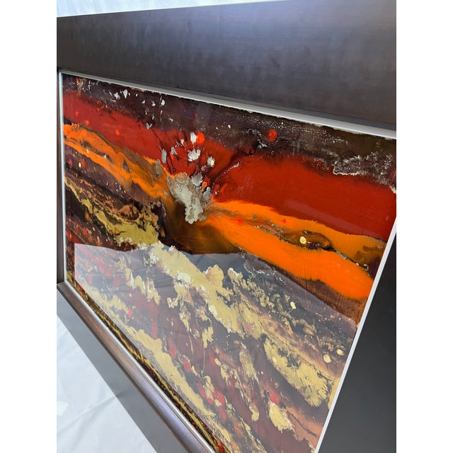 Orange Contemporary Art Work Behind Glass With a Wood Frame For Sale - Image 8 of 12