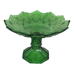 Us Glass Co Green Footed Pedestal Candy Compote Dish Diamond Pattern