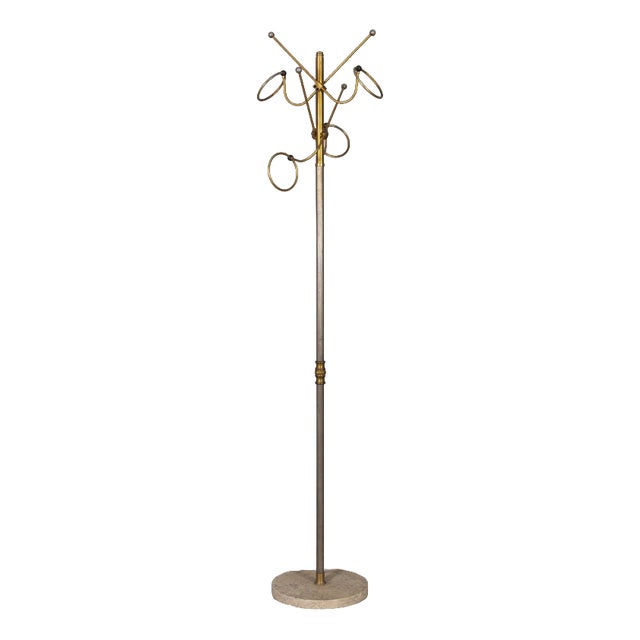 Vintage Italian Floor Coat Stand in Golden Brass, 1960s For Sale