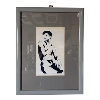 1980s Vintage Figurative Sitting Nude Man Painting on Paper by Whitman, Framed For Sale