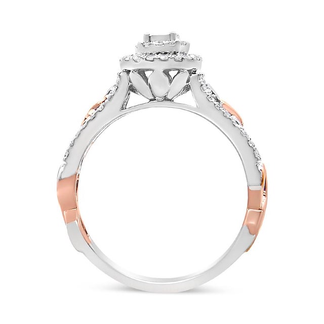 Early 21st Century 14K Rose Gold Plated .925 Sterling Silver 3/8 Cttw Round Diamond Double Frame Cross-Over Split Shank Engagement Ring (I-J Color,I2-I3 Clarity) Size 9 For Sale - Image 5 of 6