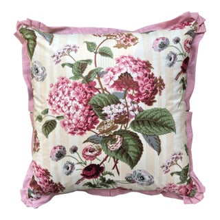 Colefax Pink Hydrangea Square Decorative Pillow With Down Feather Insert For Sale