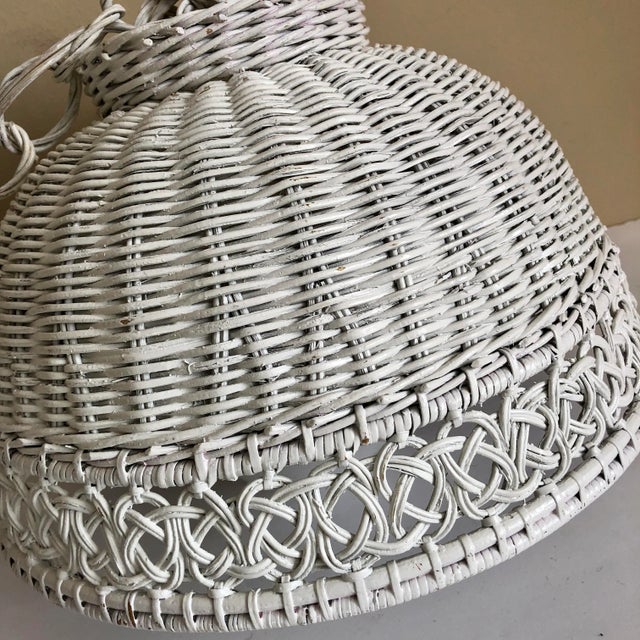 Mid-Century Modern Mid Century White Wicker Hanging Swag Light For Sale - Image 3 of 7