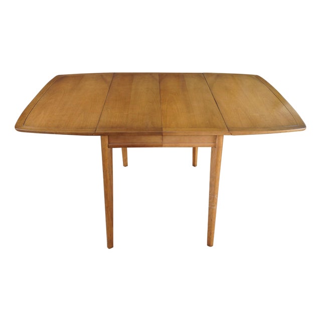 Drexel Meridian Mid Century Modern Walnut Drop Leaf Extendable Dining Table 95" For Sale