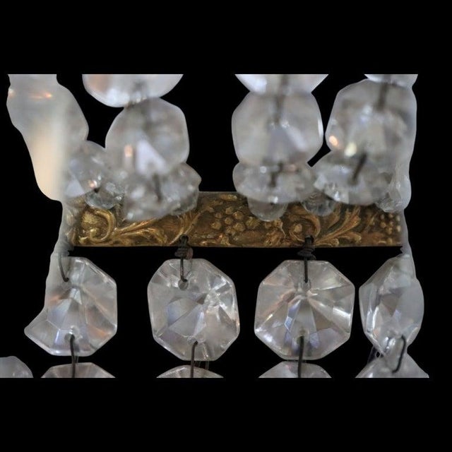 Antique French Brass & Cut Crystal 3-Light Chandelier C1920 For Sale - Image 6 of 9