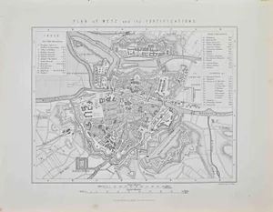 Plan of Metz and its Fortifications Lithograph by R. Walker, 1872