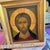 Religious Hand-Painted Icon of Jesus Christ – Gold Leaf Halo – 1963 Paris – Wooden Panel Signed For Sale - Image 3 of 12