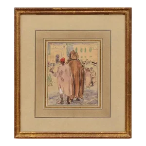 Charles Sarka (1879 - 1960) Pencil and Watercolor with Gouache on Paper Figures in a Market Town