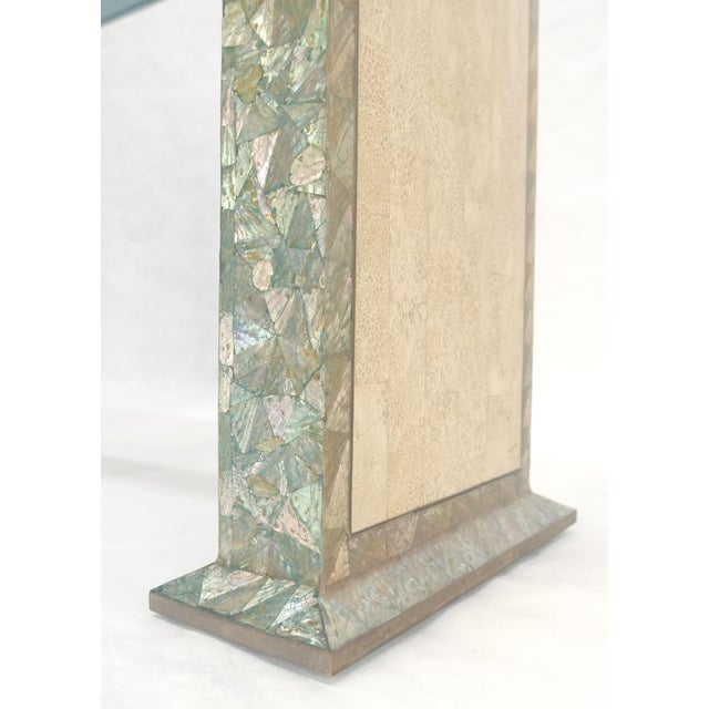 Mid-Century Modern Fine Tessellated Stone Tile Mother of Pearl Rolled Edges 3 Drawers Console Table For Sale - Image 3 of 16