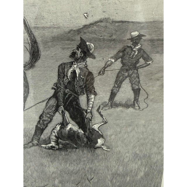 American After Frederic Remington ‘Teaching a Mustang Pony to Pack Dead Game’, Limited 1975 Edition Wood Engraving Pulled From Original 1890 Wood Block For Sale - Image 3 of 12