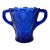 Vintage Mosser Cobalt Blue Pressed Glass Inverted Strawberry Double Handled Vase For Sale