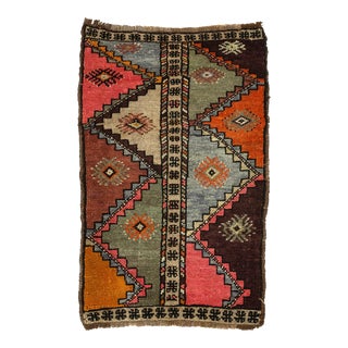 Vintage Mid Century Hand-Knotted Rug For Sale