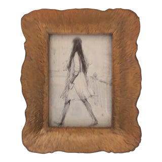 1960’s Vintage Original Small Fashion Ink Drawing Ornate Vintage Frame For Sale