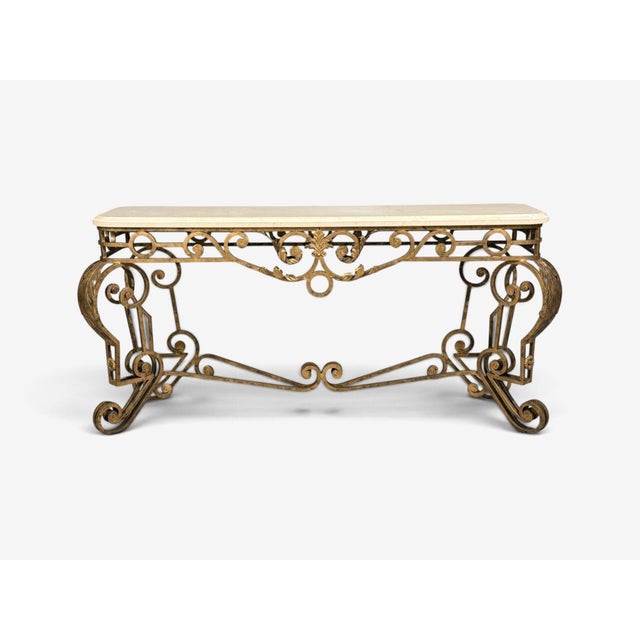 French Maitland Smith, Console Table, Gilt Metal, Marble, Philippines, 1980s For Sale - Image 3 of 13