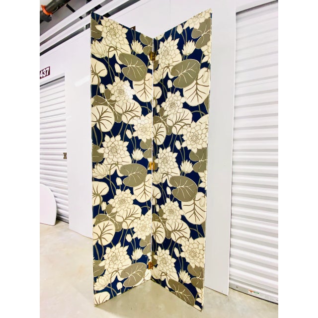 1970s Two-Panel Screen Covered in Vintage Wallpaper - Reversible to a Mylar Side For Sale - Image 10 of 10