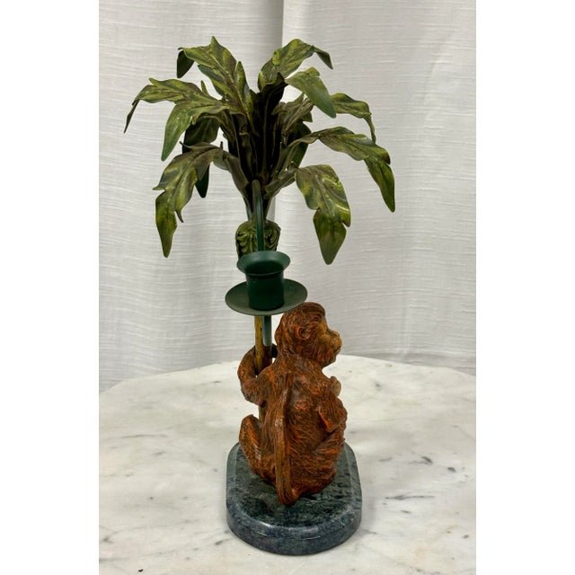 Late 20th Century Vintage Petite Choses Monkey and Palm Tree Double Candlestick Holder Candelabra For Sale - Image 5 of 8