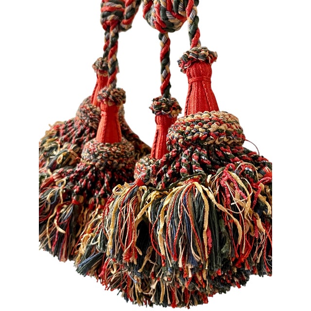 Orange Vintage French Passementerie Tassel Drapery Tieback Orange and Green For Sale - Image 8 of 9
