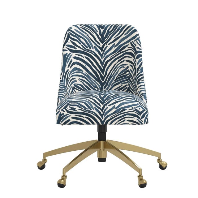 Spritely Home Brynn Office Chair with Gold Base in Washed Zebra Blue For Sale - Image 4 of 6