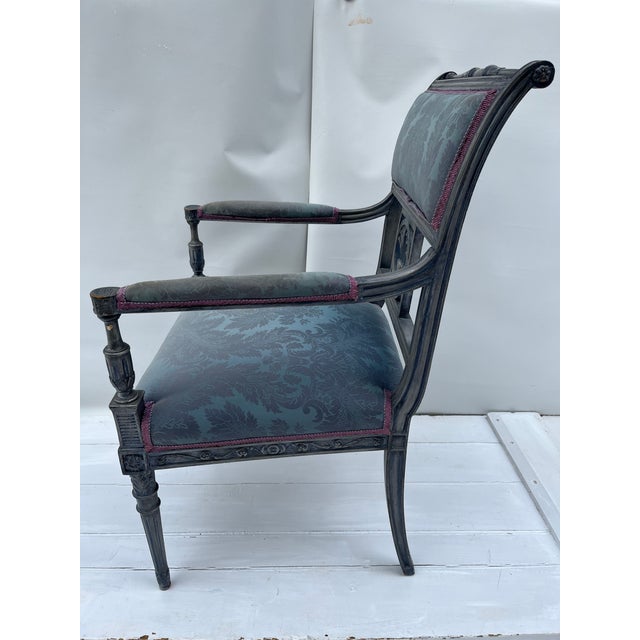 Early 20th Century Vintage French Carved Wood Upholstered Armchair For Sale - Image 5 of 10