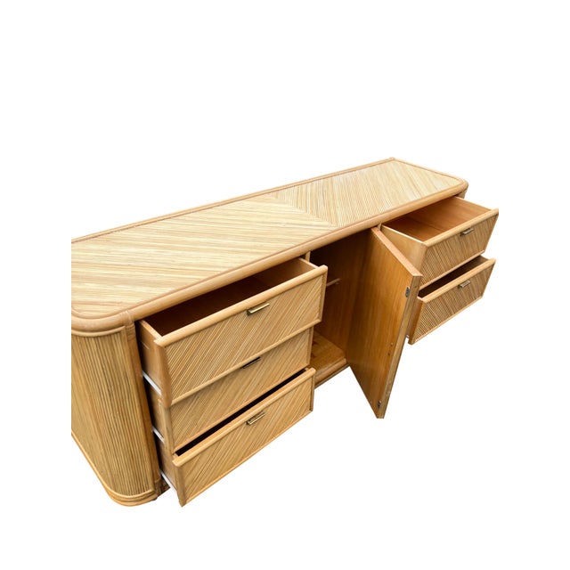 Wood Vintage Pencil Reed Style Rattan Wicker Dresser or Credenza in Coastal Boho Chic Style For Sale - Image 7 of 11