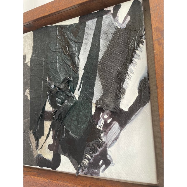 2020s Miniature Black, White, and Gray Textured Collage Painting in Shadow Box Frame – Modern Bookshelf Art Decor For Sale - Image 5 of 8