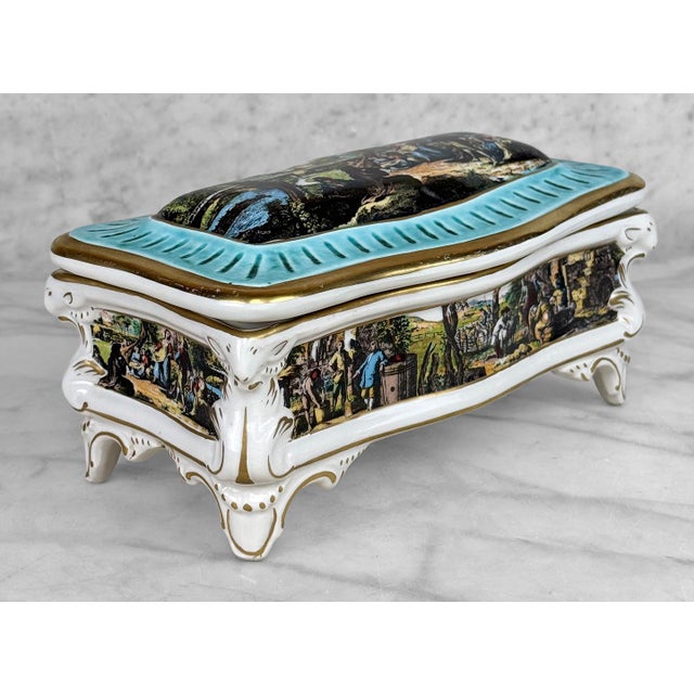 Rococo Vintage Capodimonte Italian Rococo Porcelain Jewelry Dresser Box W/ Lid For Sale - Image 3 of 13