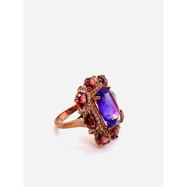 Bochic “Capri” Vintage Garant, Amethyst &Multi Color Rose Cut Topaz - 18K Gold & Silver Multi natural gem Ring Beautiful...