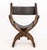 Renaissance Revival Walnut Savonarola Chair, carved foliate pattern frame and leather sling seat on X-form base with...